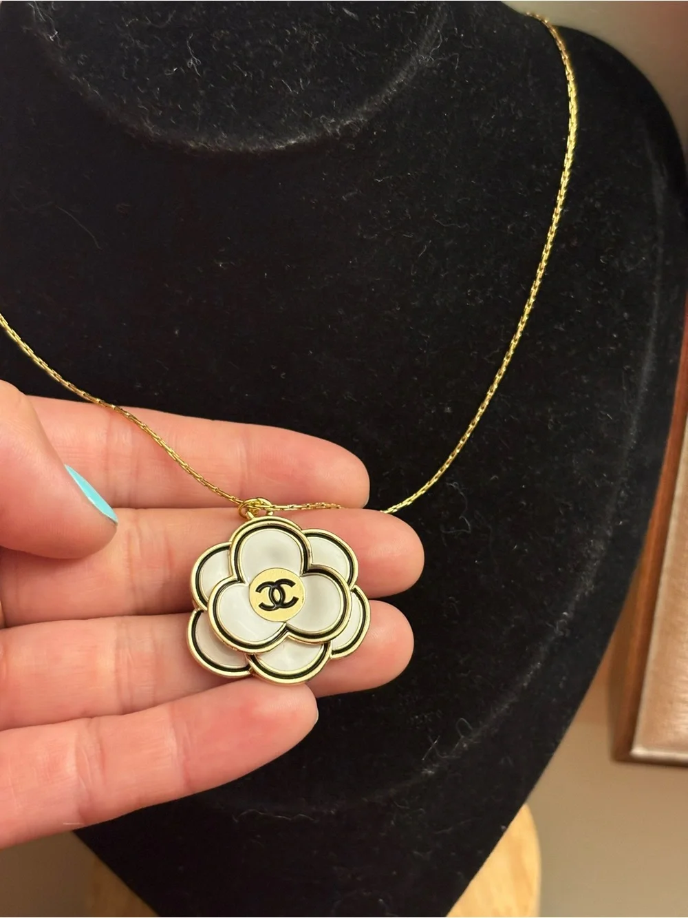 White cc Pendant with stainless steel Necklace